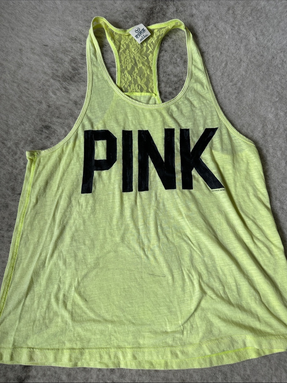 PINK Victoria's Secret Neon Yellow Lace Racerback Tank